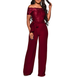 Women's Elegant Lace Evening Pantsuit - Burgundy - Evening Jumpsuit - XXXL - Polyester Spandex - image 32