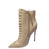 Women's Lace Up Pointy Ankle Boots - Black - Stiletto Boots - 43 B - PU Leather - image 10