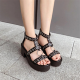 Women's Gothic Rivet Ring Platform Sandal - Black - Gothic Sandals - 35 B - PU Leather - image 9