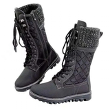 Women's Plush Mid-Calf Lace Up Flat Boots - Black - Mid Calf Boots - 43 B - Plush - image 22