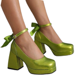 Women's Square Toe Block Heel Platforms - Blue - Platform Heels - US14-EU45-27.5CM - PU Leather - image 3