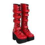 Women's Gothic Punk 4 Strap Platform Boot - Red - PU - Platform Buckle Boots - 12 B - PU Leather - image 3