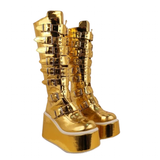 Women's Gold Buckle Strap Platform Boots - Gold - Buckle Boots - 46 B - PU Leather - image 3