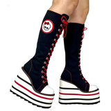 Women's Canvas Platform Wedge Sneakers - Black/White - Skull - Platform Sneakers - 46 B - Canvas - image 3