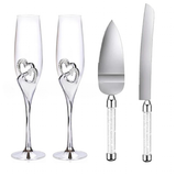 Wedding Champagne Flutes Cake Set x 4 - Clear - 4 Pcs Silver Set - Medium - Crystal - image 15