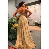 Women's Long Sparkly Prom Ball Dress - Gold - Ball Gown - 20W - Chiffon Sequin - image 3