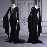 Women's Goth Lace Up Halloween Dress - Black - Morticia Adams Dress - 5XL - Polyester - image 2
