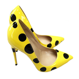 Women's Yellow Black Polka Dot Heels - Yellow/Black - 1 / 12cm Heel - 46 B - Patent Leather - image 4