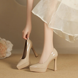 Women's Elegant Patent High Heel Pumps - Beige - 1 / 12cm Heel - 41 B - PU Patent Leather - image 10