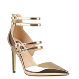 Women's Luxury 4 Strap Stiletto Sandals - Gold - Formal Shoes - 45 B - PU Leather - image 3