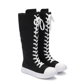 Women's Streetwear Lace Up Canvas Boots - Black - High Top Sneaker - 43 B - Canvas - image 3