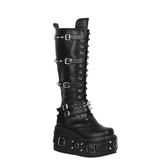 Women's Gothic Buckle Rivet Wedge Boots - Black - Boots - 46 B - PU Leather - image 20