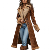 Women's Western Vintage Plush Coat - Brown - Long Jacket - XXXL - image 1