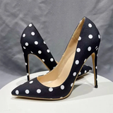 Women's Silk Polka Dot Pointed Toe Heels - Black - 1 / 12cm Heel - 46 B - Silk/Leather - image 10