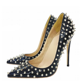 Women's Spikes Rivets Super High Stilettos - Black - 12cm Spike Stilettos - 46 B - PU Leather - image 2