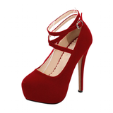 Women's Super High Cross Strap Platforms - Blue - Super High Stilettos - 16 B - Suede/PU Leather - image 14
