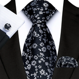 Funki Buys | Neckties | Men's 3 Pcs Black White Floral Tie Set