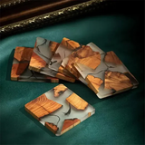 Elegant Pine Wood Resin Drink Coasters 6 Pcs - Brown - Square 6 Pcs Set - Medium - Pine Resin - image 4