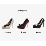 Women's Suede Bow Tie Platorm Heels - Black - 12cm Heel - 42 B - PU Suede Leather - image 47