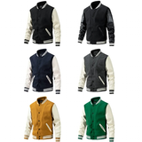 Men's Varsity Stand Collar Bomber Jacket - Black - Bomber Jacket - 4XL - PU Leather - image 23