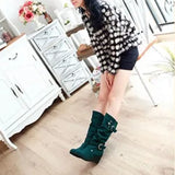 Women's Mid-Calf Suede Wedge Stud Boot - Suede - Brown Camel - 11 B - PU Suede Leather - image 10