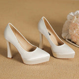 Women's Elegant Satin High Heel Pumps - Pink - 1 / 12cm Heel - 41 B - PU Patent Leather - image 26