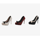 Women's Suede Bow Tie Platorm Heels - Black - 12cm Heel - 42 B - PU Suede Leather - image 17