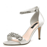 Women's Rhinestone Bridal Stilettos - White - Evening Shoe - 15 B - Silk - image 37