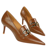 Women's Low Pointed Toe Buckle Pumps - Brown - Pumps - 40 B - PU Leather - image 3