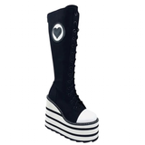 Women's Canvas Platform Wedge Sneakers - Black/White - Skull - Platform Sneakers - 46 B - Canvas - image 29
