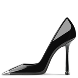 Women's Genuine Leather Metal Toe Heels - Black -  8cm Stiletto - 42 B - Genuine Patent Leather - image 4