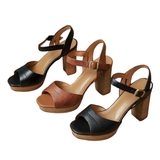 Women's Real Leather Chunky Summer Sandals - Auburn - Strappy Sandals - 40 B - Genuine Leather - image 20