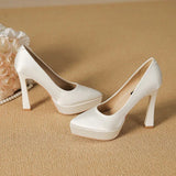 Women's Elegant Satin High Heel Pumps - Pink - 1 / 12cm Heel - 41 B - PU Patent Leather - image 35