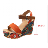 Women's Floral Platform Wedge Sandals - Black - Retro Print Wedges - 42 B - PU Leather - image 25