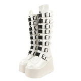 Women's White Buckle Strap Platform Boots - White - Buckle Boots - 46 B - PU Leather - image 1