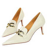 Women's Low Pointed Toe Buckle Pumps - White - Pumps - 40 B - PU Leather - image 48