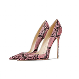Women's Snake Skin Pattern High Stilettos - Pink/Black 1 - 12cm Heel / Stiletto Shoes - 46 B - PU Leather - image 30