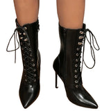 Women's Lace Up Stiletto Chelsea Boots - Black - Lace Up Boots - 43 B - PU Leather - image 5