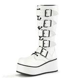Women's Mid Wedge Heel Buckle Boots - White - Mid Heel Wedges - 45 B - PU Leather - image 1
