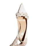 Women's French Silk Flower Wedding Shoe - White - 10cm Bridal Shoes - 41 B - Silk/PU Leather - image 2