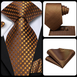 Funki Buys | Neckties | Men's 3 Pcs Luxury Bronze Checked Tie Set
