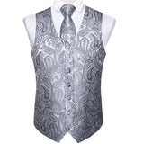 Men's 5 Pcs Classic Silk Paisley Tie Vest Set - Silver Gray - 5pc Tie Set - MJ-0103 - 3XL - Silk - image 2