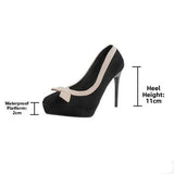 Women's Suede Bow Tie Platorm Heels - Black - 12cm Heel - 42 B - PU Suede Leather - image 48