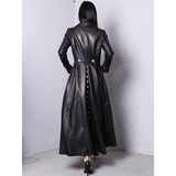 Women's Long Faux Leather Swing Coat - Black - 7XL - PU leather - image 3