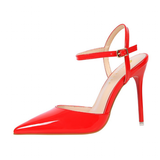 Women's Shiny Patent High Heel Slingback - Red - Strappy Stilettos - 9 B - PU Leather - image 20