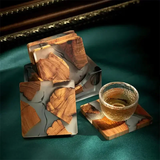 Elegant Pine Wood Resin Drink Coasters 6 Pcs - Brown - Square 6 Pcs Set + Base - Medium - Pine Resin - image 6