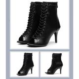 Women's Latin Lace Up Dance Boots - Black - Cuban Heel 7.5cm - 10 B - PU Leather - image 10