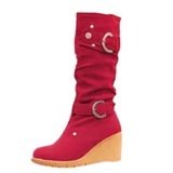 Women's Mid-Calf Suede Wedge Stud Boot - Suede - Red - 11 B - PU Suede Leather - image 38