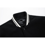 Men's Varsity Stand Collar Bomber Jacket - Black - Bomber Jacket - 4XL - PU Leather - image 16