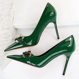 Women's Patent Metal Buckle Luxury Heels - Beige - 10cm Heels - 43 B - PU Leather - image 23